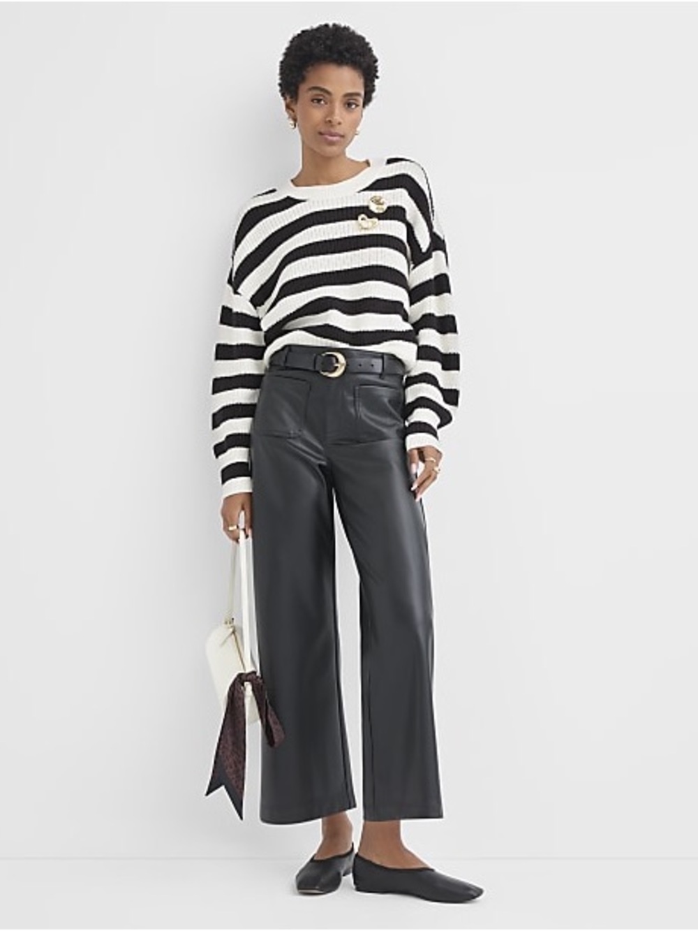 LOFT Black Wide-Leg Faux-Leather Pants